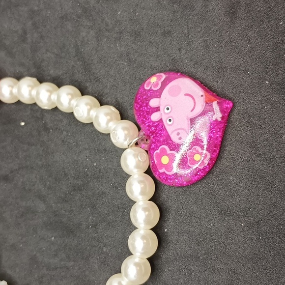 Kids Pearl Necklace and Bracelet Set with Pink Heart Charm - Picture 3 of 3